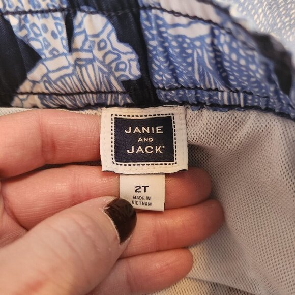 Janie and Jack Boardshort Swimsuit Blue Fish Bathing Suit Swim Trunks Toddler 2T - Picture 6 of 8